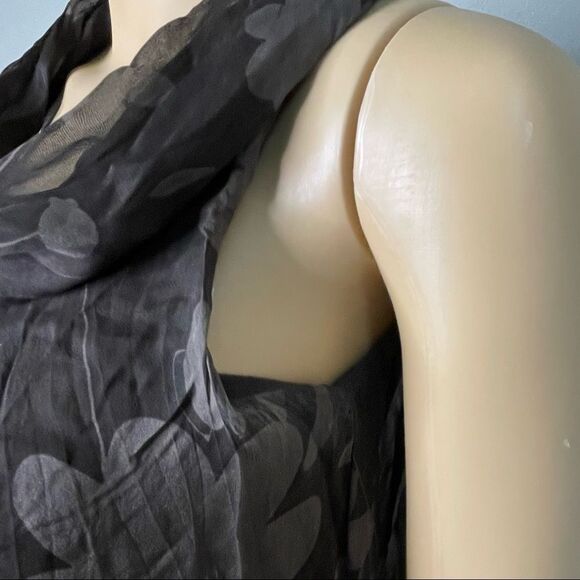 Carla Conti Sleeveless Dark Green Draped Neck Floral Silk Blouse Size Small - Picture 4 of 10